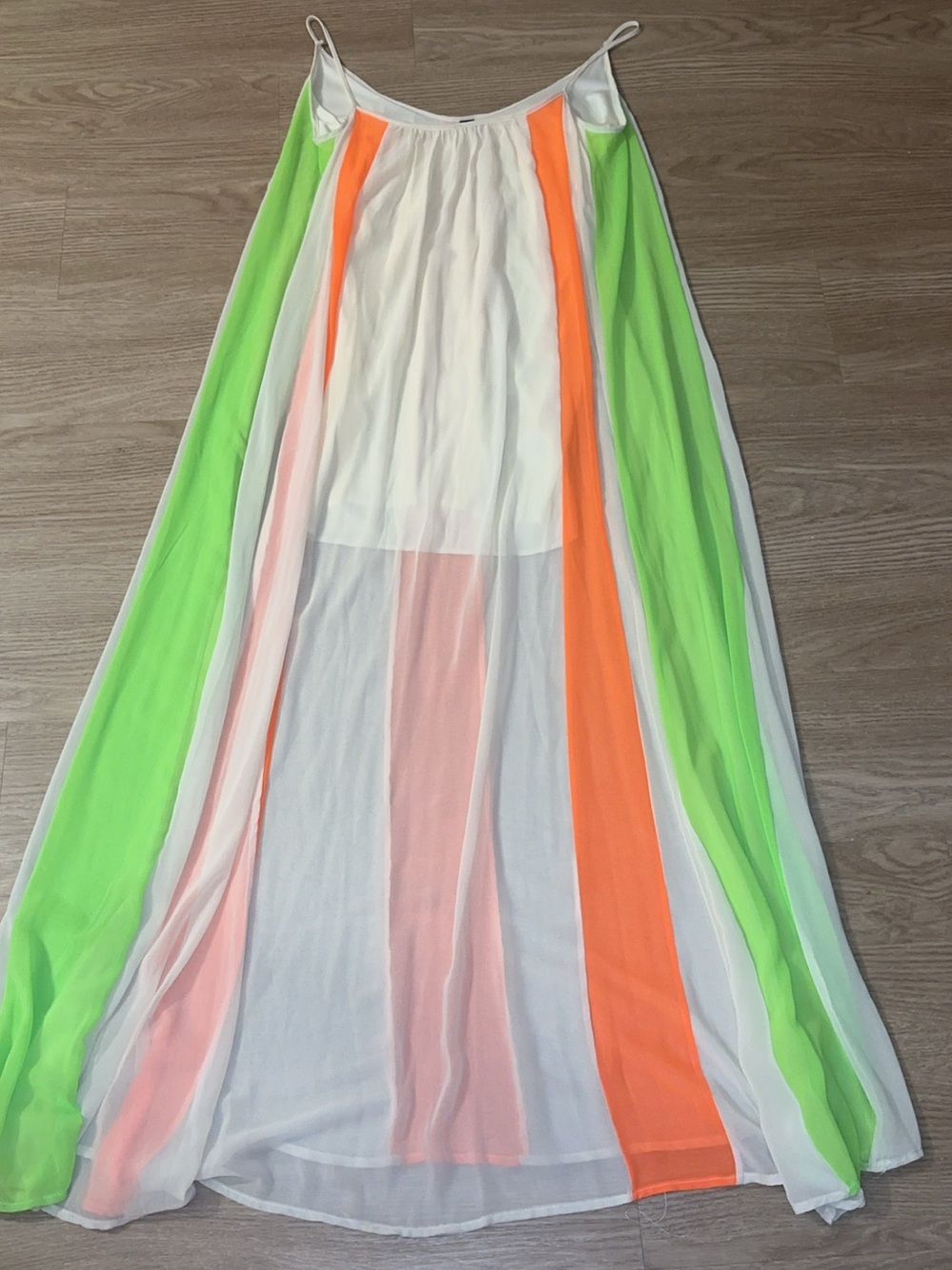Windsor White Maxi Skirt with Neon Green & Bright Orange Panels